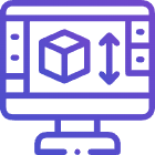 a purple icon of a computer screen with a cube on it