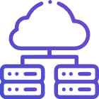 a purple icon of a cloud connected to two servers.