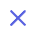 a blue pixelated x on a black background.