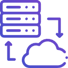 a purple and black icon of a server and a cloud